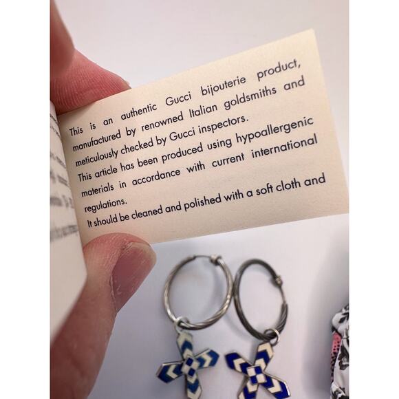 Gucci Enamel Cross Motif Hoop Earrings with Pouch, Box & Booklet - Picture 10 of 11